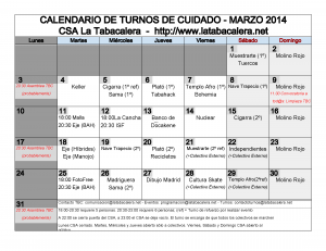 Calendario Turnos Marzo 2014